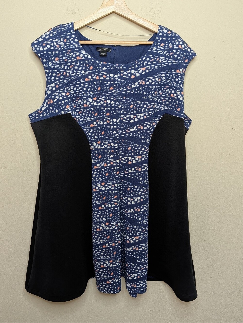 Metaphor‎ Ponte Knit Colorblock Dress Navy Speckled Print 1X Cap Sleeve